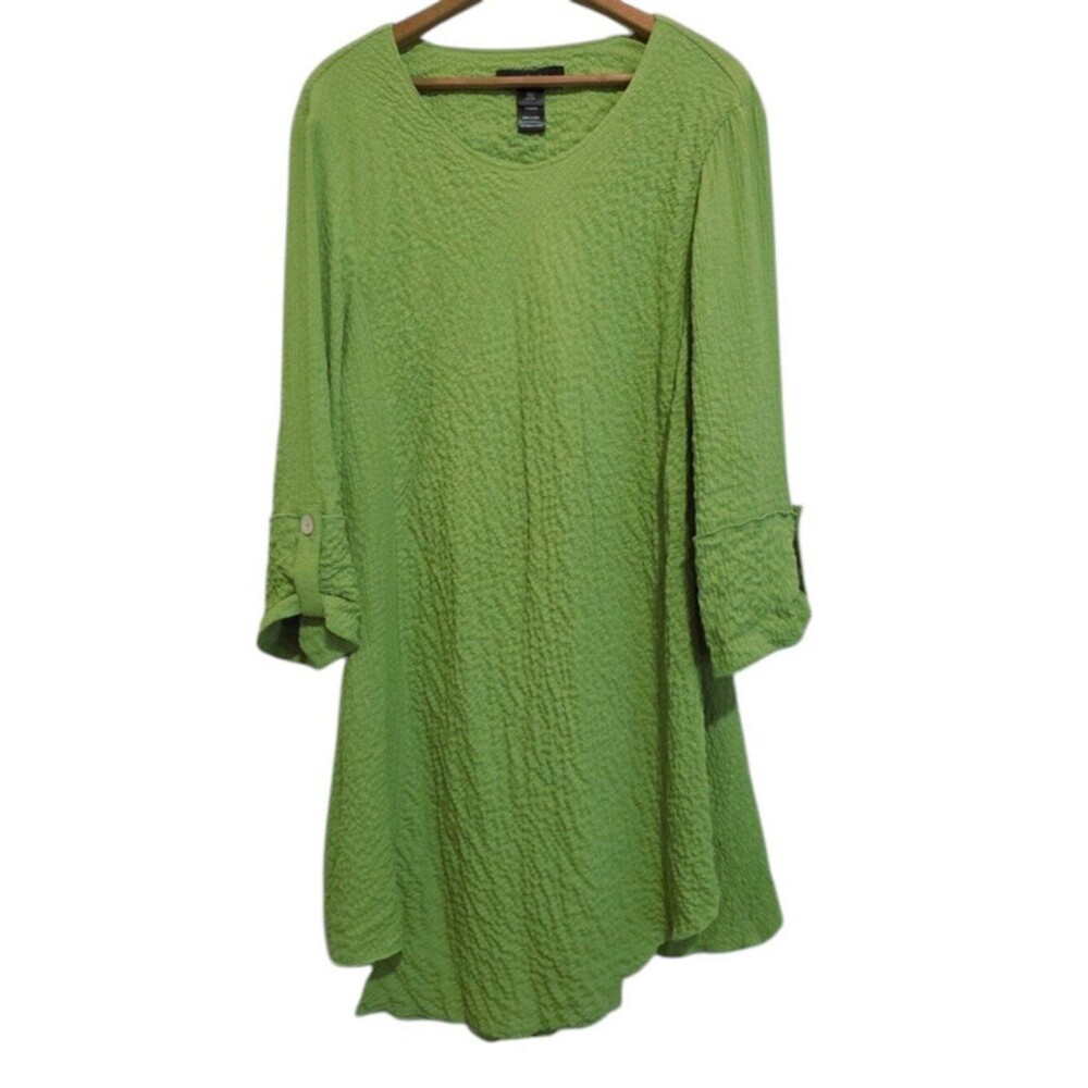 NEW Ali Miles Green Gauzy Dress Asymmetrical Lagenlook Fairy Boho Women LG $79